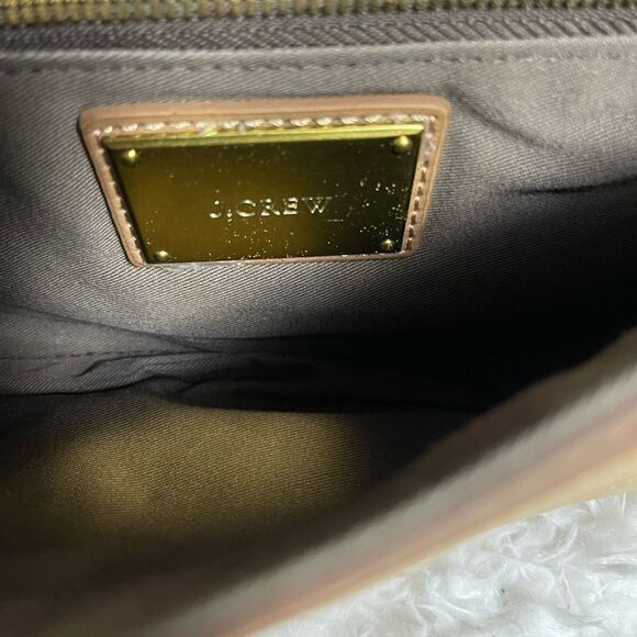J Crew leather beige and tan clutch brass hardware. - Picture 6 of 11